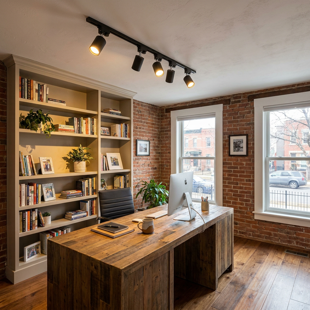 Rennick black LED track light in a home office