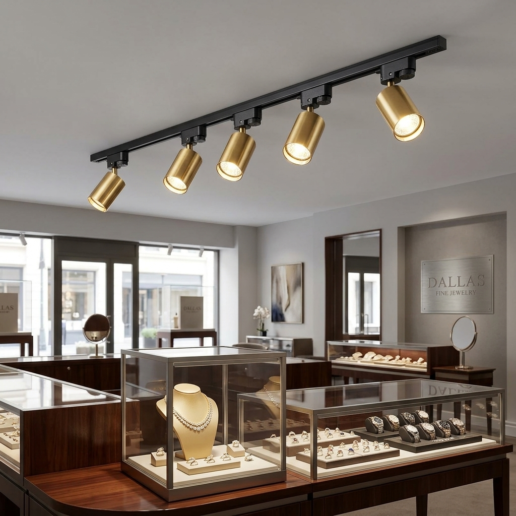Rennick black LED track light in a jewelry store