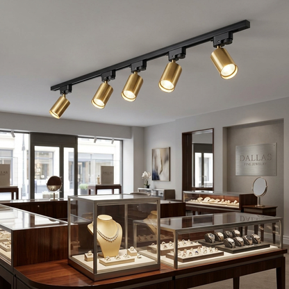 Rennick black LED track light in a jewelry store