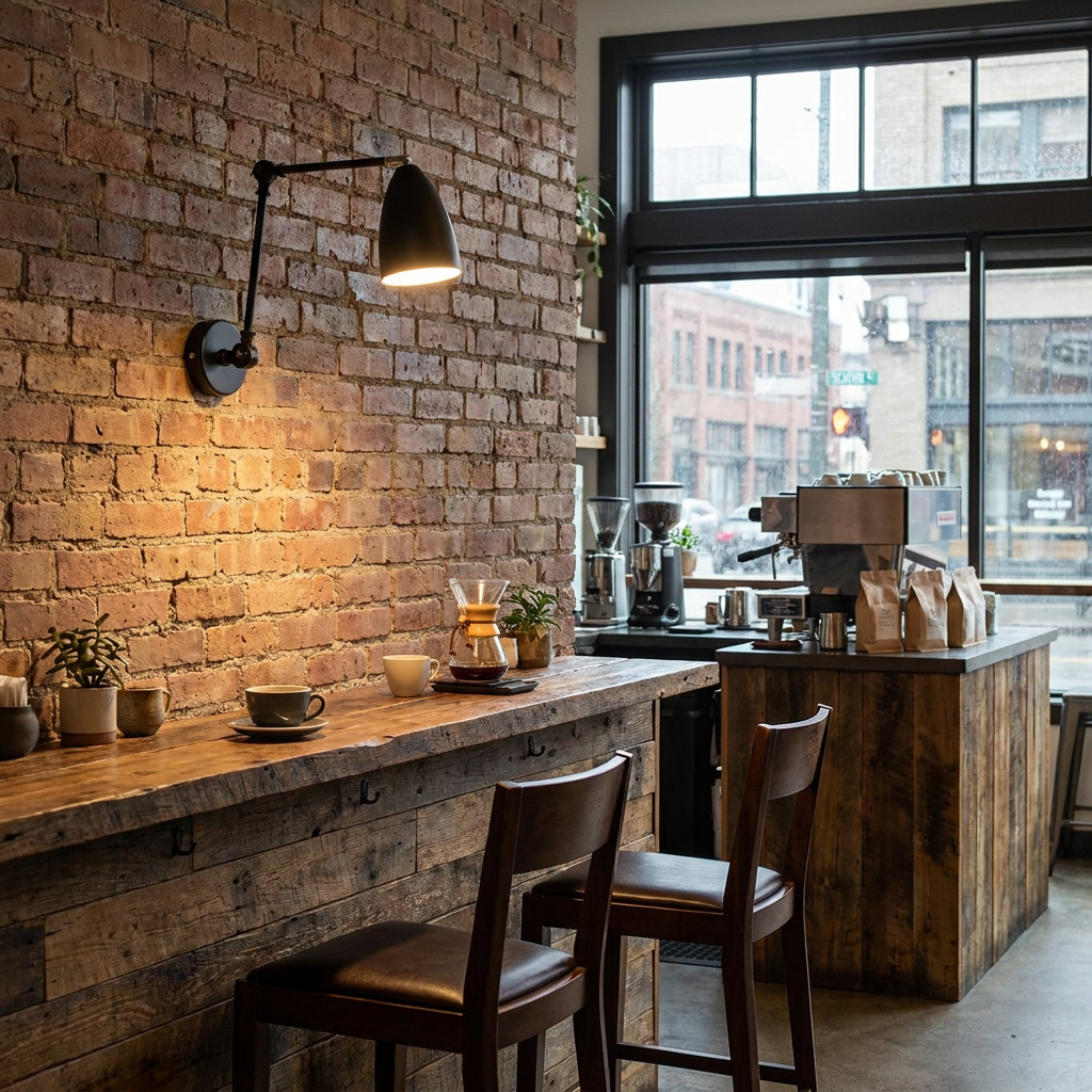 Bennett black double swing arm wall sconce in a cafe
