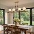 Verdane walnut and gold linear chandelier in a farmhouse dining room