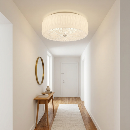 Celestine glass drum ceiling light in White in an apartment hallway