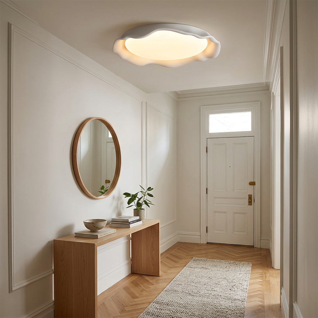 Calanque Microcement Wave Ceiling Light in White apartment entryway