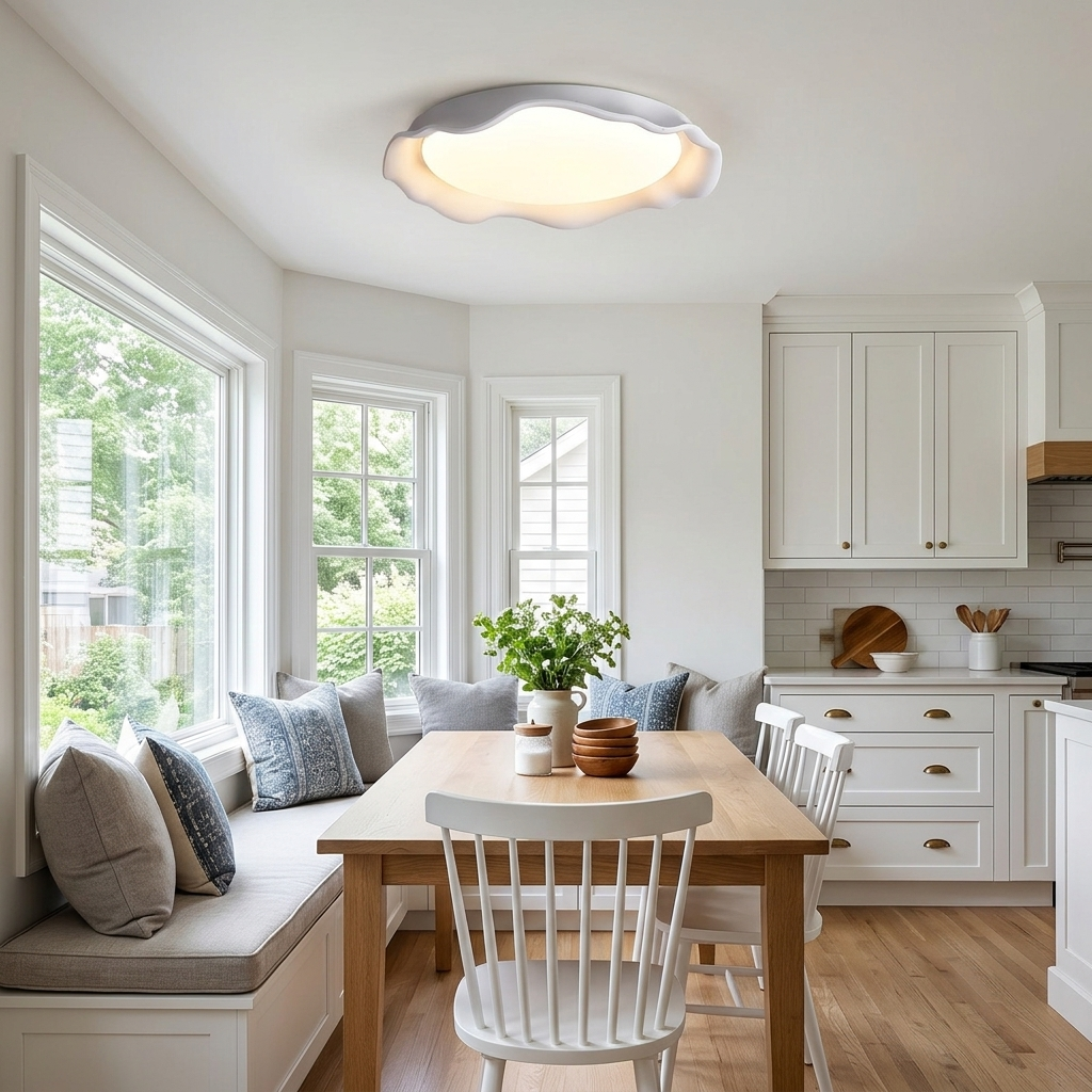 Calanque Microcement Wave Ceiling Light in White kitchen breakfast nook