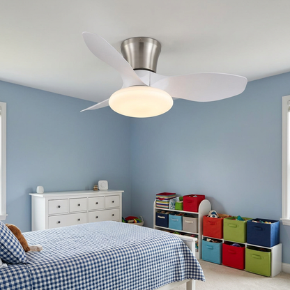 Brezza Ceiling Fan in White &amp; Nickel in a kids bedroom
