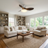 Brezza Ceiling Fan in Walnut Color & Nickel in a family living room
