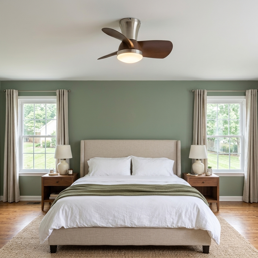 Tramonte Ceiling Fan Light Model A in a Raleigh bedroom
