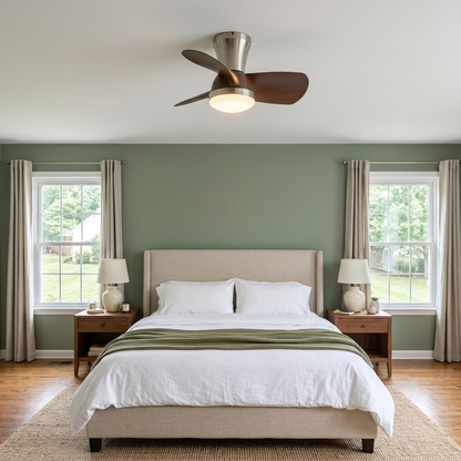 Tramonte Ceiling Fan Light Model A in a Raleigh bedroom