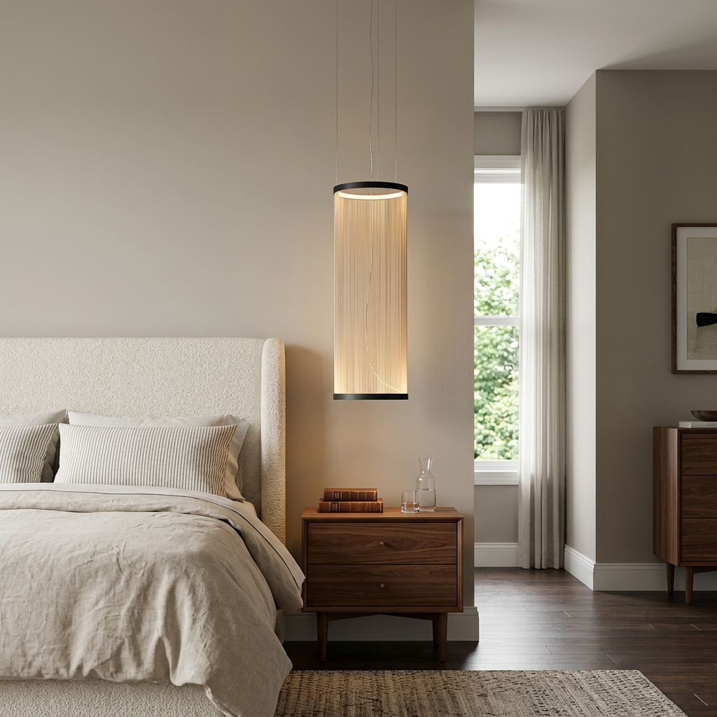 Filigrane Mesh Pendant in Model C slim cylinder, townhouse bedroom in Philadelphia