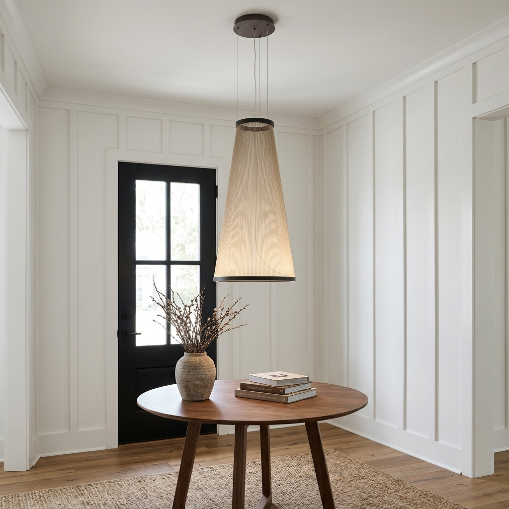 Filigrane Mesh Pendant in Model A cone, farmhouse entryway in Raleigh