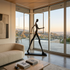 Passeur Sculptural Figure LED Floor Lamp Model A (square) in Los Angeles living room