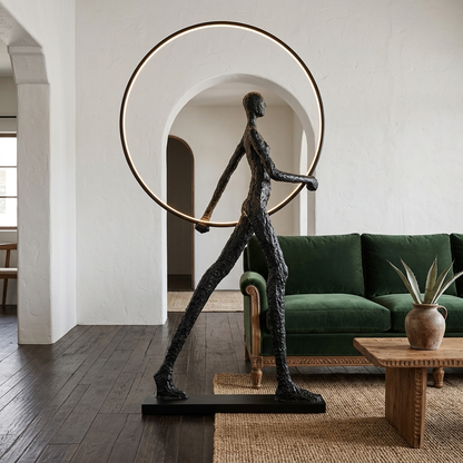 Passeur Sculptural Figure LED Floor Lamp Model B (circle) in Spanish-style living room