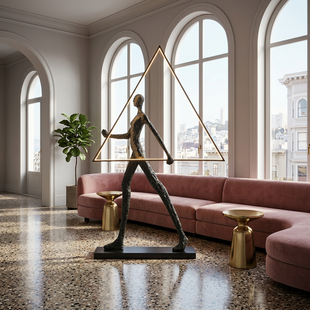 Passeur Sculptural Figure LED Floor Lamp Model C (triangle) in boutique hotel lobby
