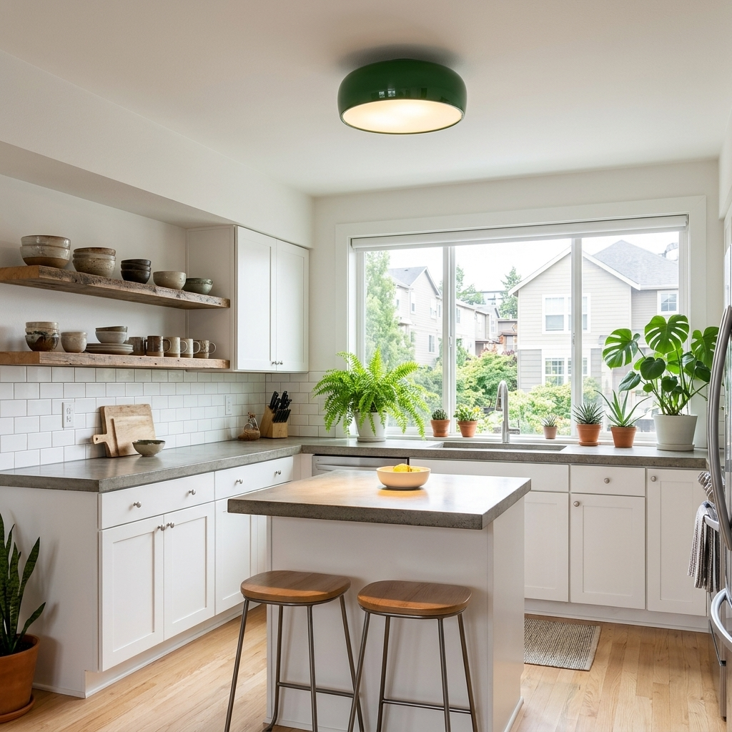 Corvina dome ceiling light in Green in an apartment kitchen