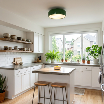 Corvina dome ceiling light in Green in an apartment kitchen