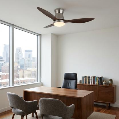 Dorae walnut and nickel ceiling fan light in a private office
