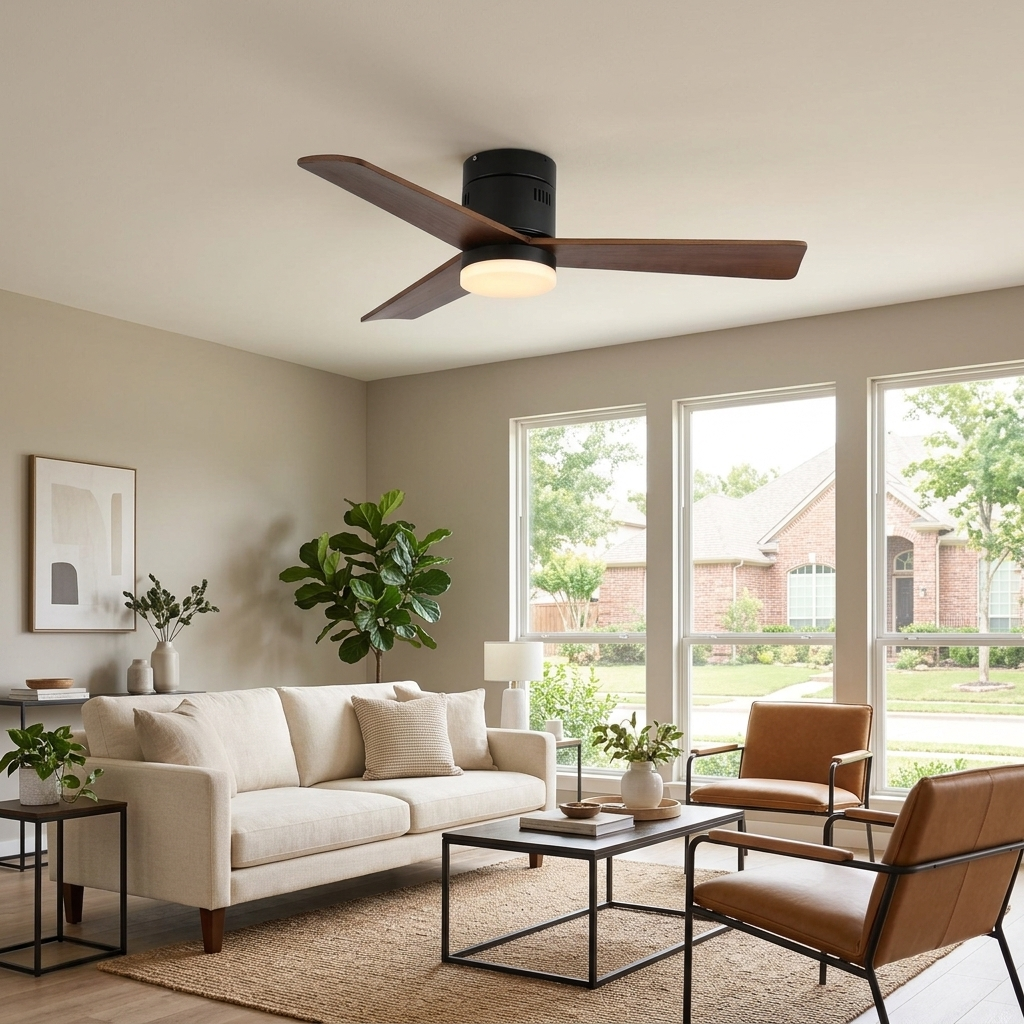 Joliette ceiling fan light Model C in a suburban living room