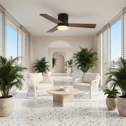 Joliette ceiling fan light Model C in a boutique hotel lobby