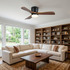 Ilona low profile ceiling fan in Model A Walnut & Black in a suburban living room