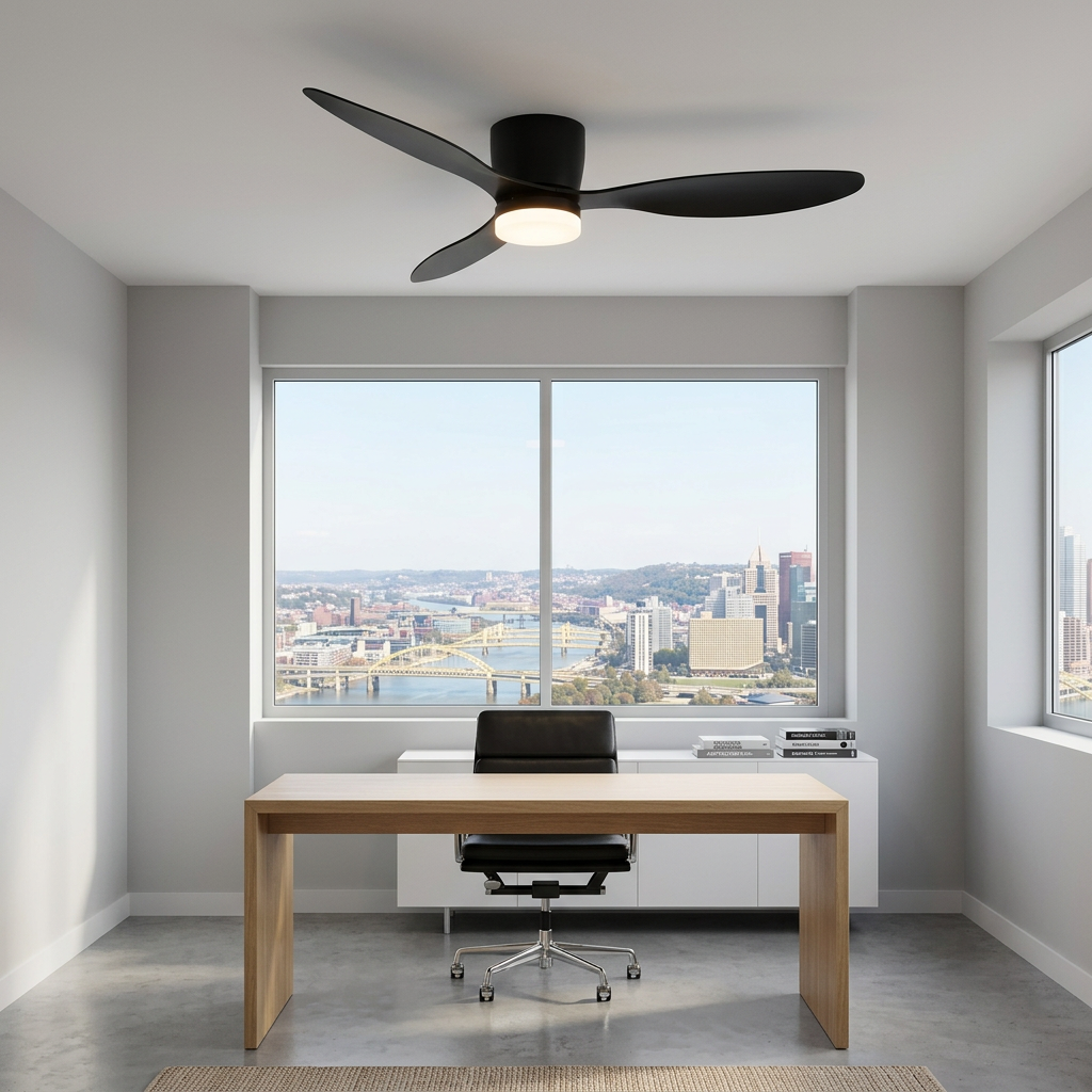 Ilona low profile ceiling fan in Model B Black in a private office