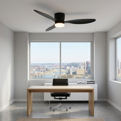 Ilona low profile ceiling fan in Model B Black in a private office