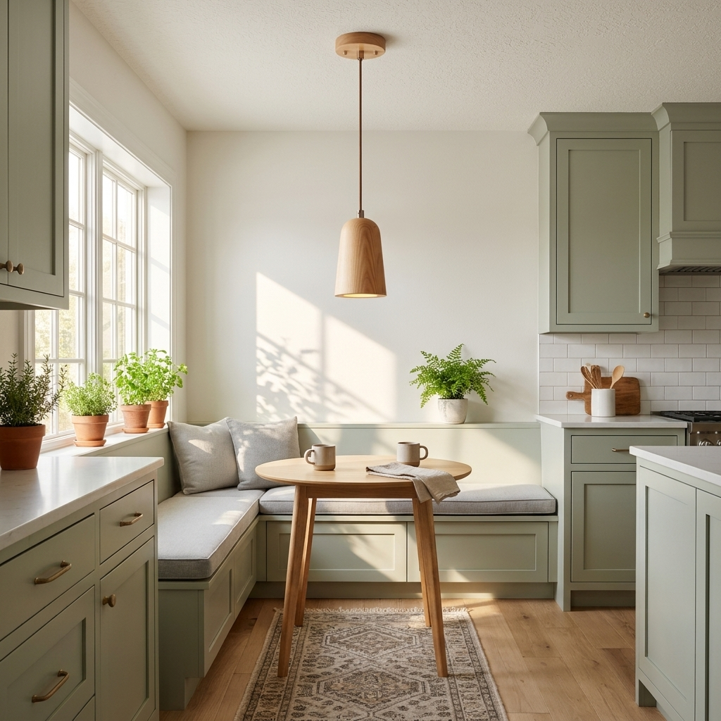 Valentine Solid Wood Taper Mini Pendant Light Wood Color in a breakfast nook